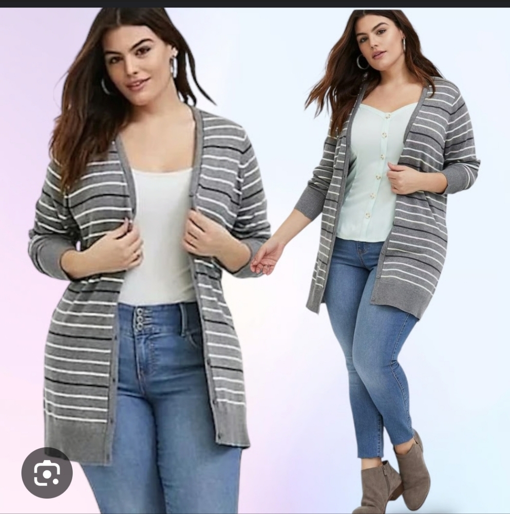 TORRID Pastel Striped Boyfriend Cardigan 3XL - Picture 2 of 9